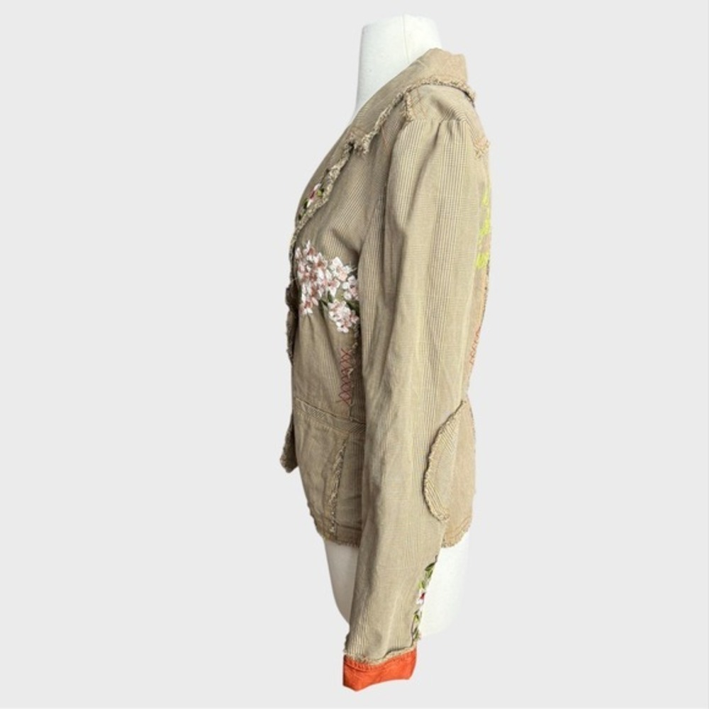 Vtg. Y2K Small‎ Johnny Was 3J Workshop Distressed Embroidered Houndstooth Blazer - Picture 2 of 9